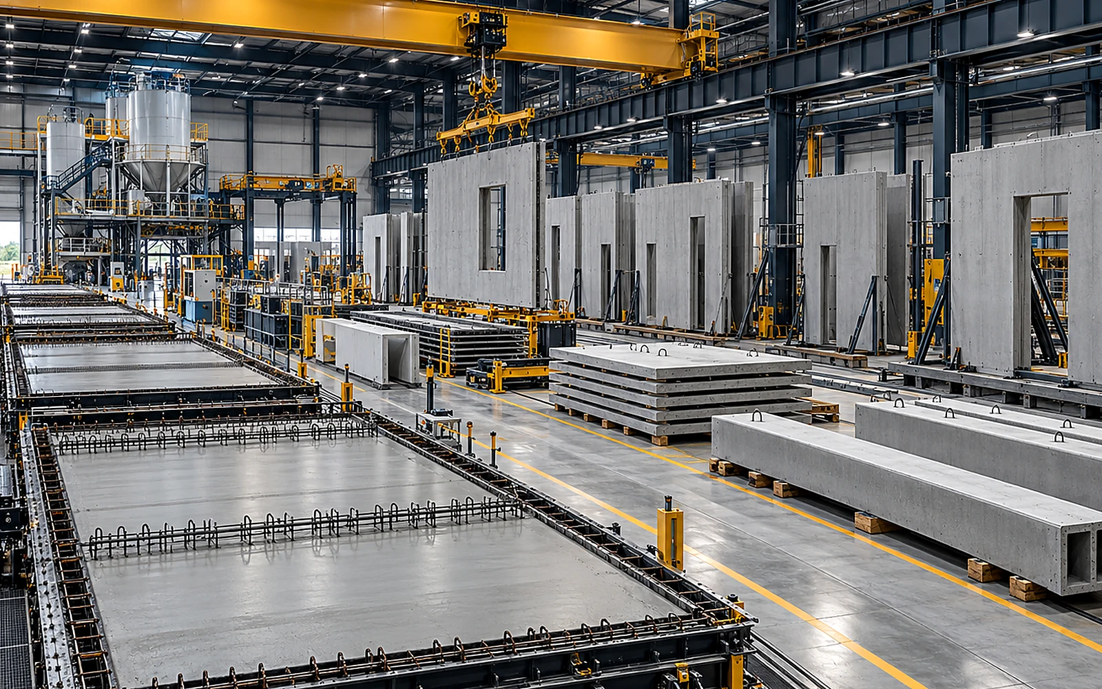 Factory setup and mix design: representative precast engineering imagery
